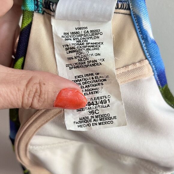 90s Vtg Floral Bikini Swimwear Matching Boho Blue Green 36C Medium Women’s Top - Picture 4 of 13